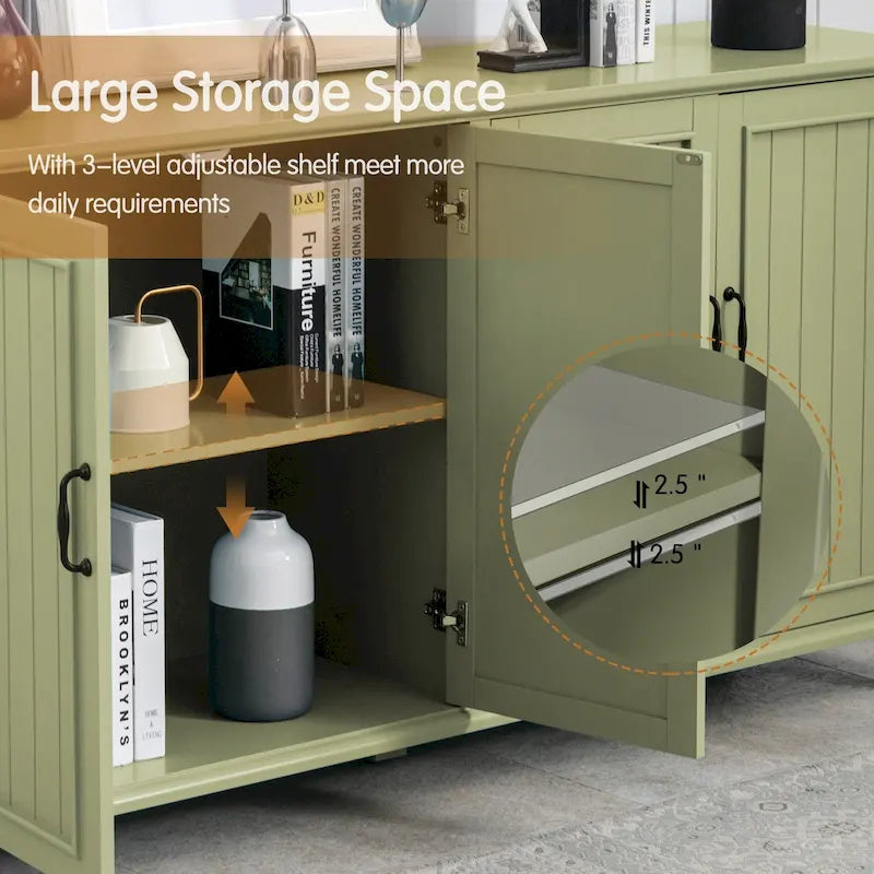 4-Door Sideboard Cabinet with Wooden Legs & Removable Shelf