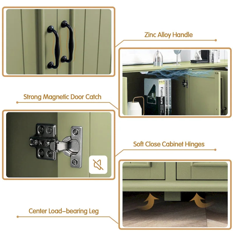 4-Door Sideboard Cabinet with Wooden Legs & Removable Shelf