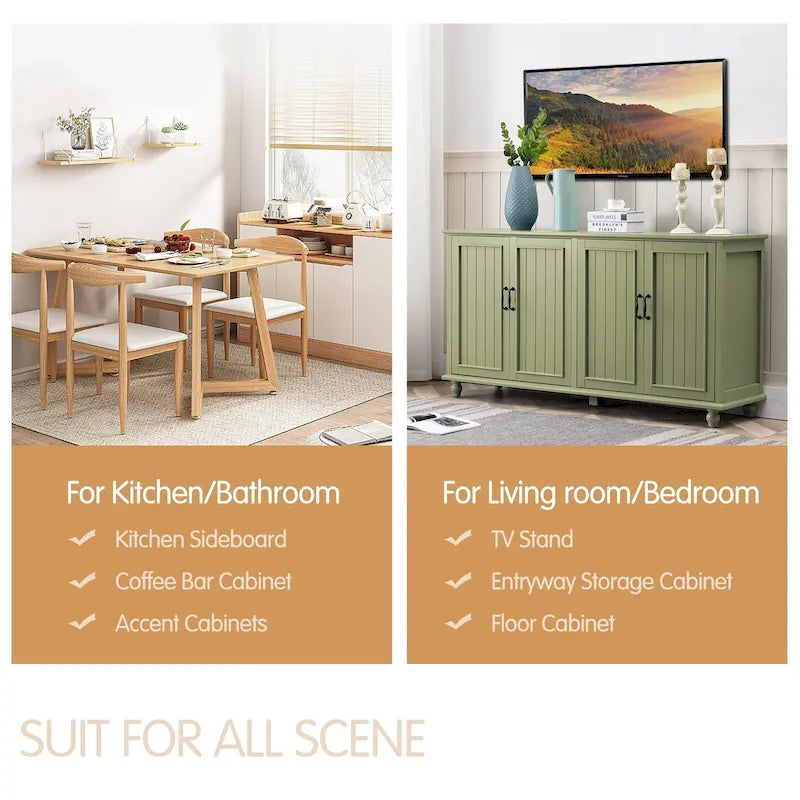 4-Door Sideboard Cabinet with Wooden Legs & Removable Shelf