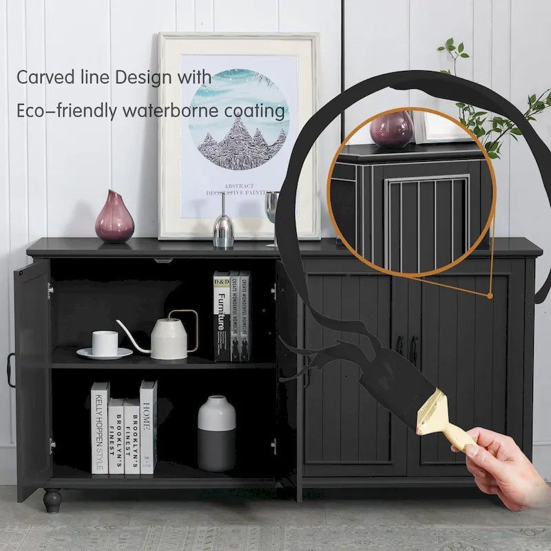 4-Door Sideboard Cabinet with Wooden Legs & Removable Shelf