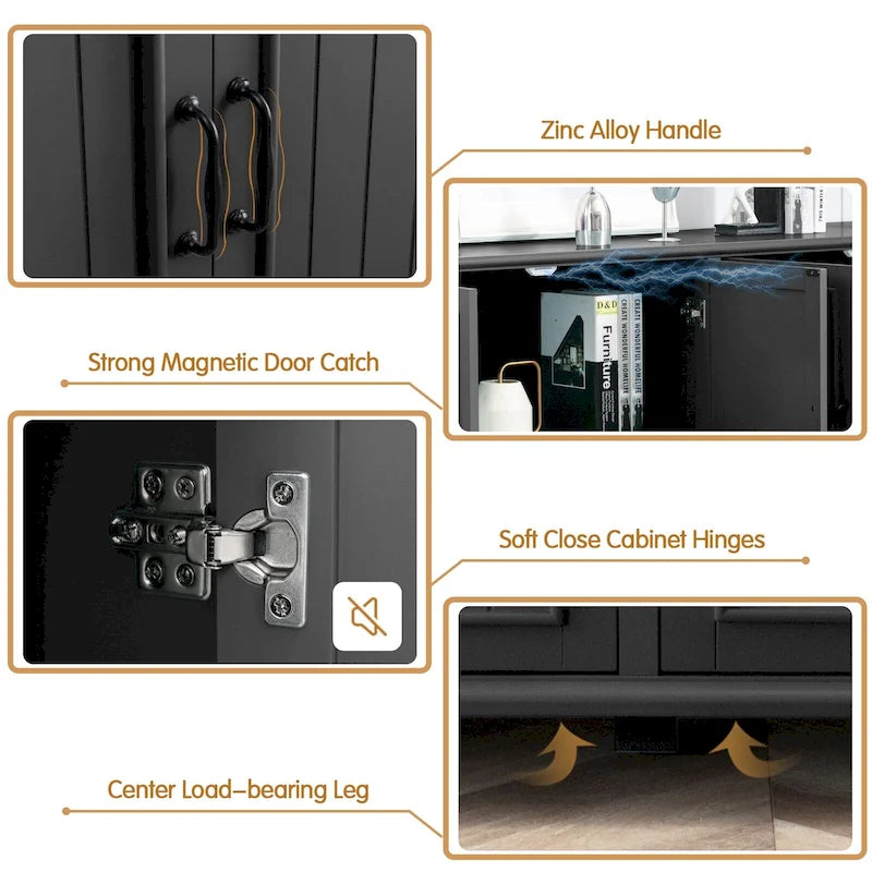 4-Door Sideboard Cabinet with Wooden Legs & Removable Shelf