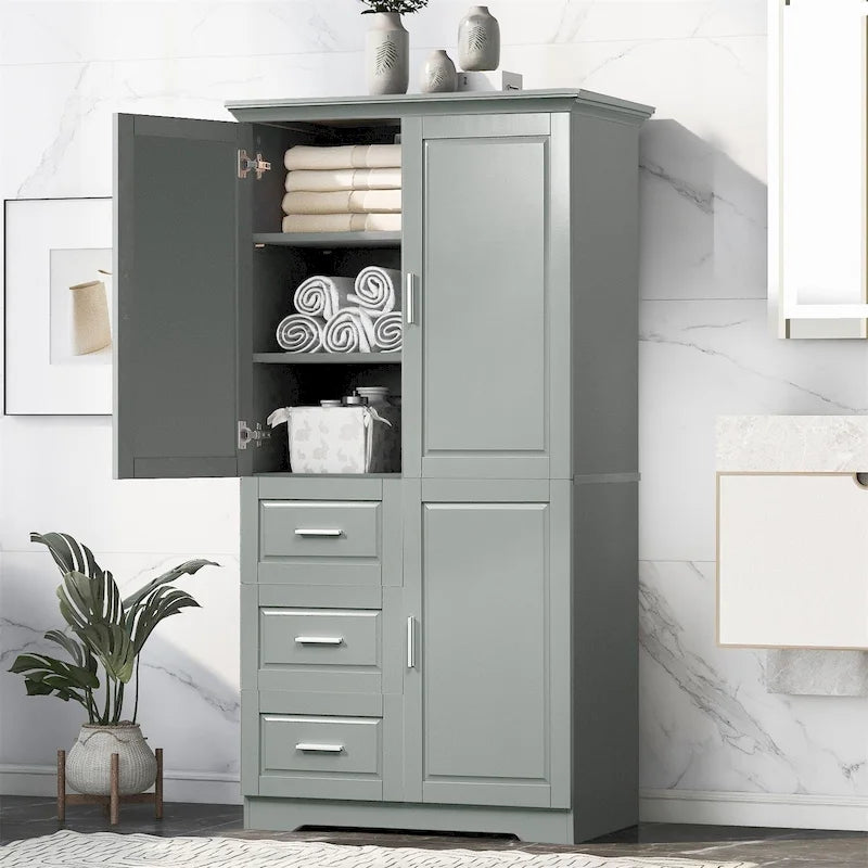 Tall Wide Storage Cabinet with Doors, 3 Drawers & Adjustable Shelf