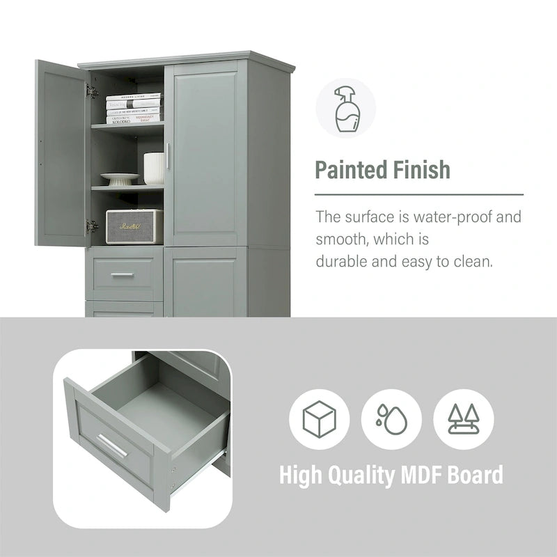 Tall Wide Storage Cabinet with Doors, 3 Drawers & Adjustable Shelf