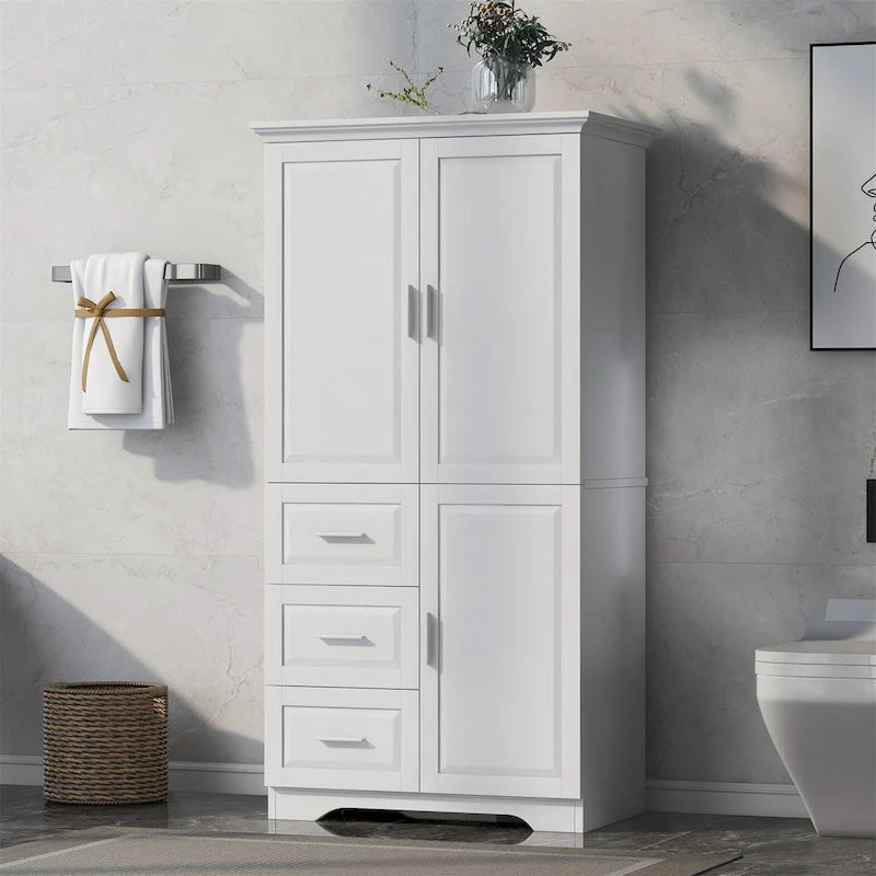 Tall Wide Storage Cabinet with Doors, 3 Drawers & Adjustable Shelf
