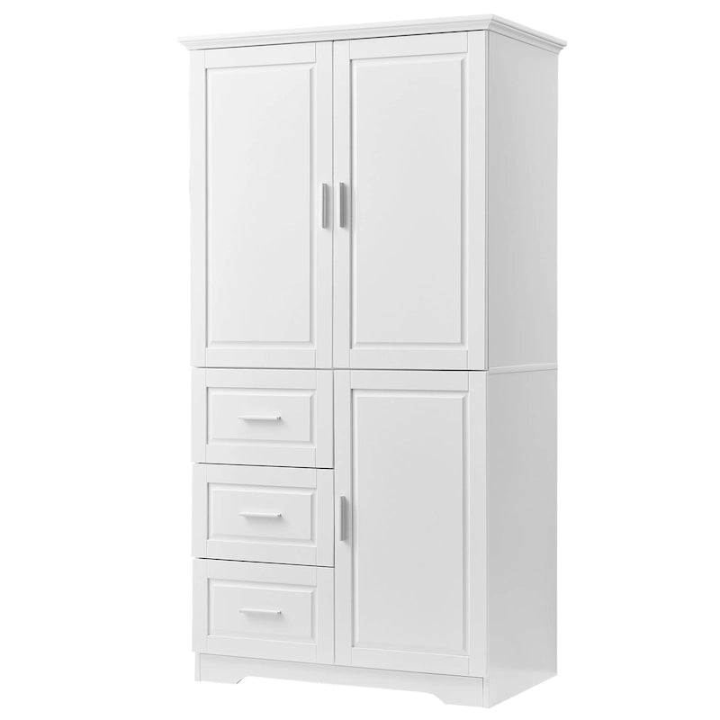 Tall Wide Storage Cabinet with Doors, 3 Drawers & Adjustable Shelf