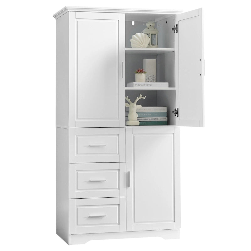Tall Wide Storage Cabinet with Doors, 3 Drawers & Adjustable Shelf
