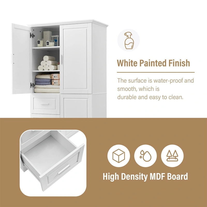 Tall Wide Storage Cabinet with Doors, 3 Drawers & Adjustable Shelf