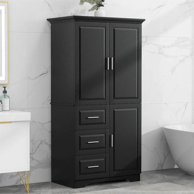 Tall Wide Storage Cabinet with Doors, 3 Drawers & Adjustable Shelf