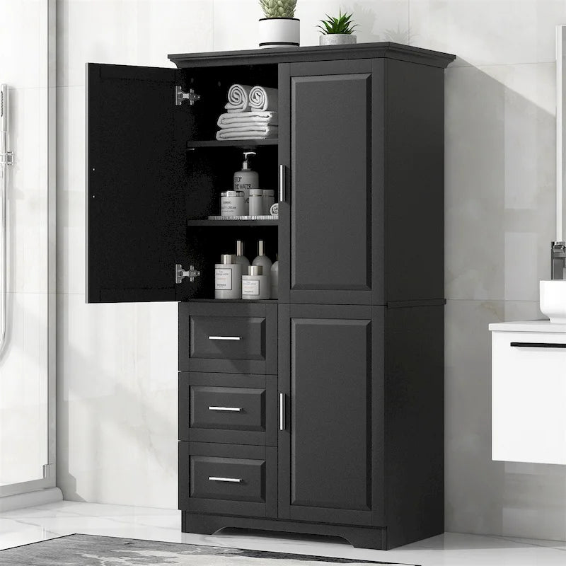 Tall Wide Storage Cabinet with Doors, 3 Drawers & Adjustable Shelf