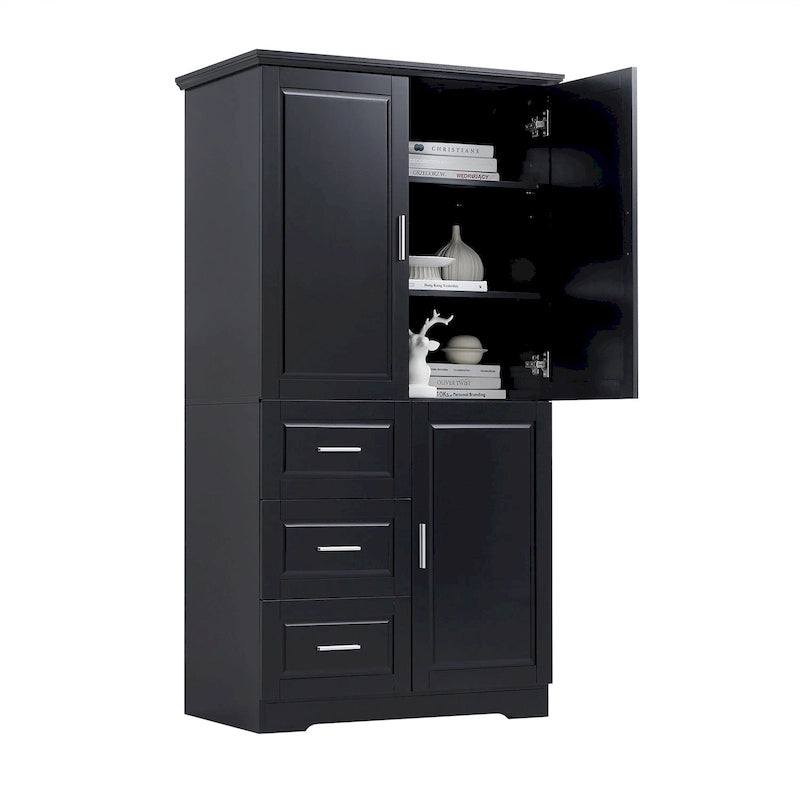 Tall Wide Storage Cabinet with Doors, 3 Drawers & Adjustable Shelf