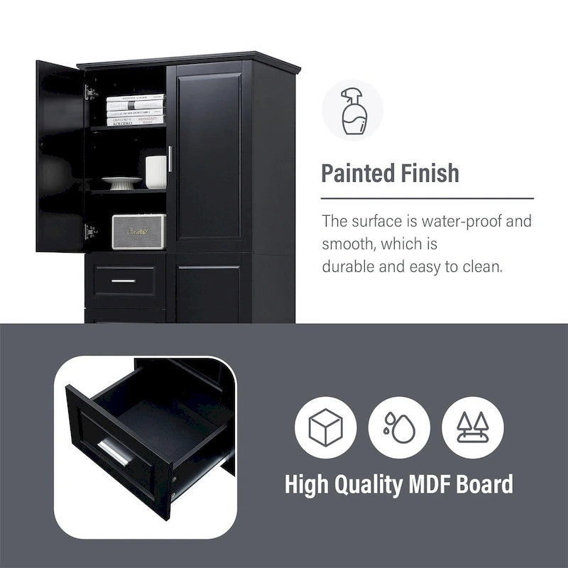 Tall Wide Storage Cabinet with Doors, 3 Drawers & Adjustable Shelf