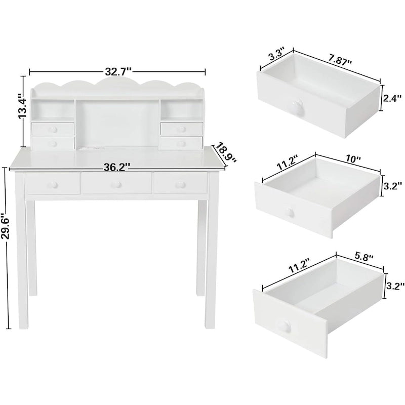 Home Office Writing Desk with 7 Drawers, Hutch & USB Ports