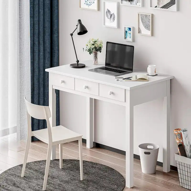 Home Office Writing Desk with 7 Drawers, Hutch & USB Ports