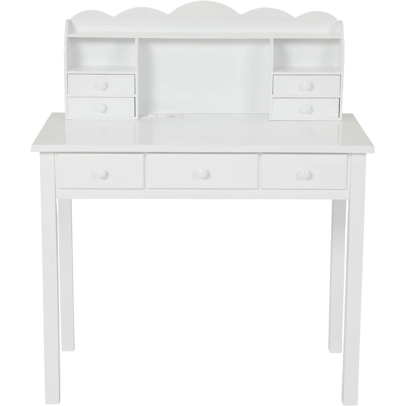 Home Office Writing Desk with 7 Drawers, Hutch & USB Ports