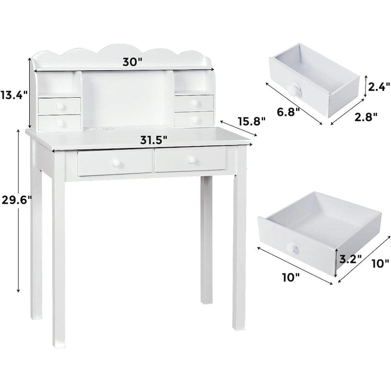 Home Office Writing Desk with 7 Drawers, Hutch & USB Ports