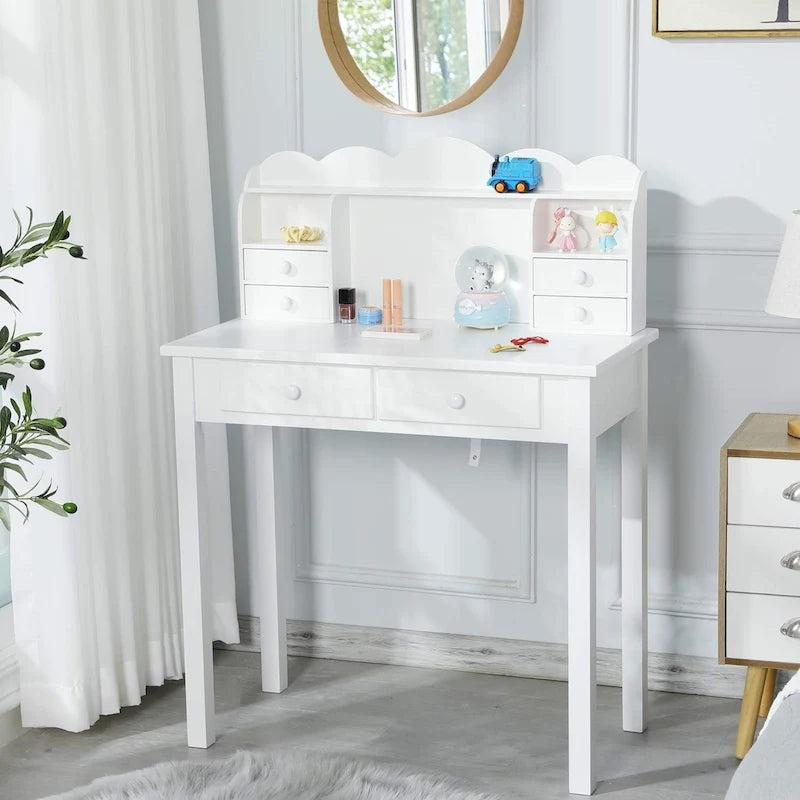 Home Office Writing Desk with 7 Drawers, Hutch & USB Ports
