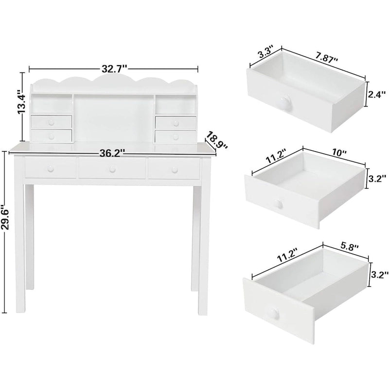 Home Office Writing Desk with 7 Drawers, Hutch & USB Ports