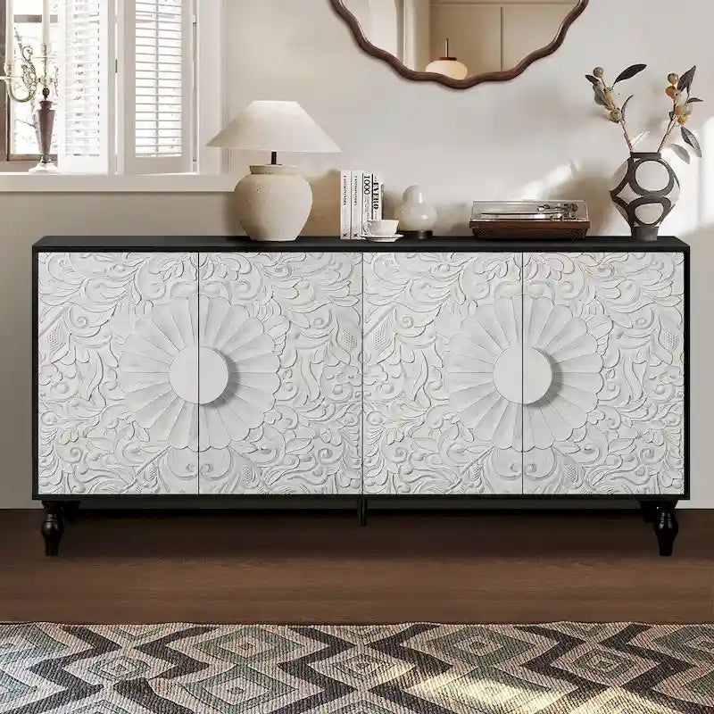 Vintage Carved Door TV Stand & Storage Cabinet
