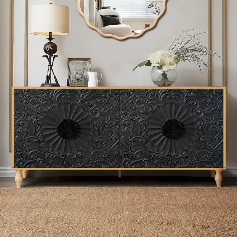 Vintage Carved Door TV Stand & Storage Cabinet