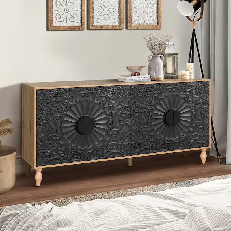 Vintage Carved Door TV Stand & Storage Cabinet