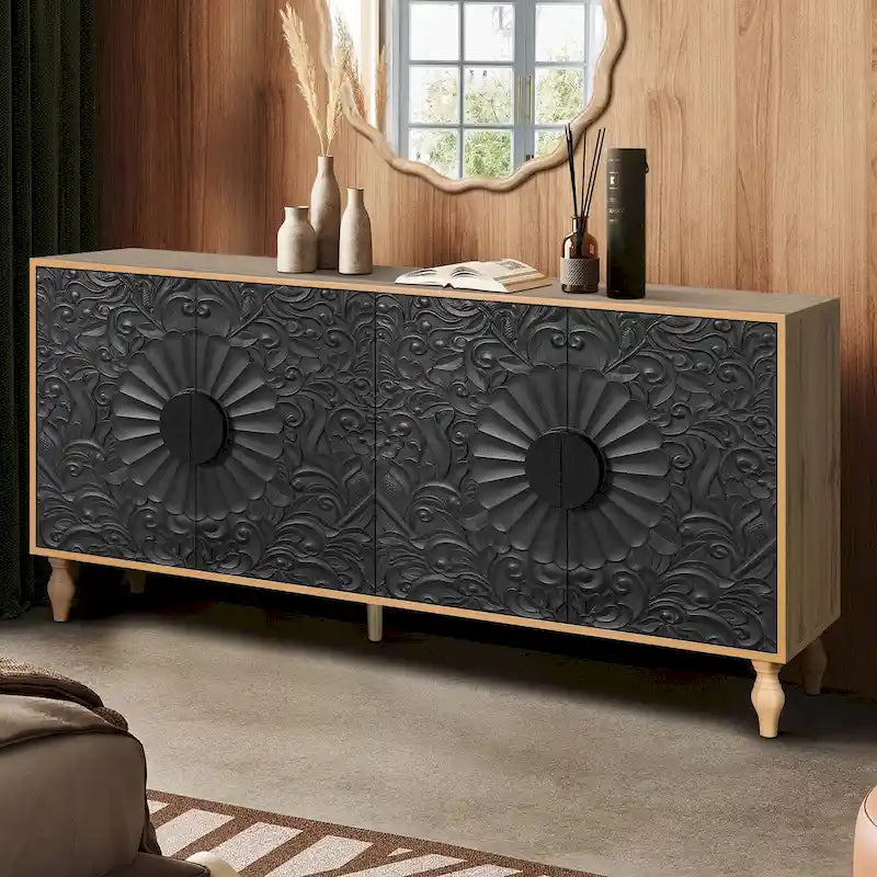 Vintage Carved Door TV Stand & Storage Cabinet