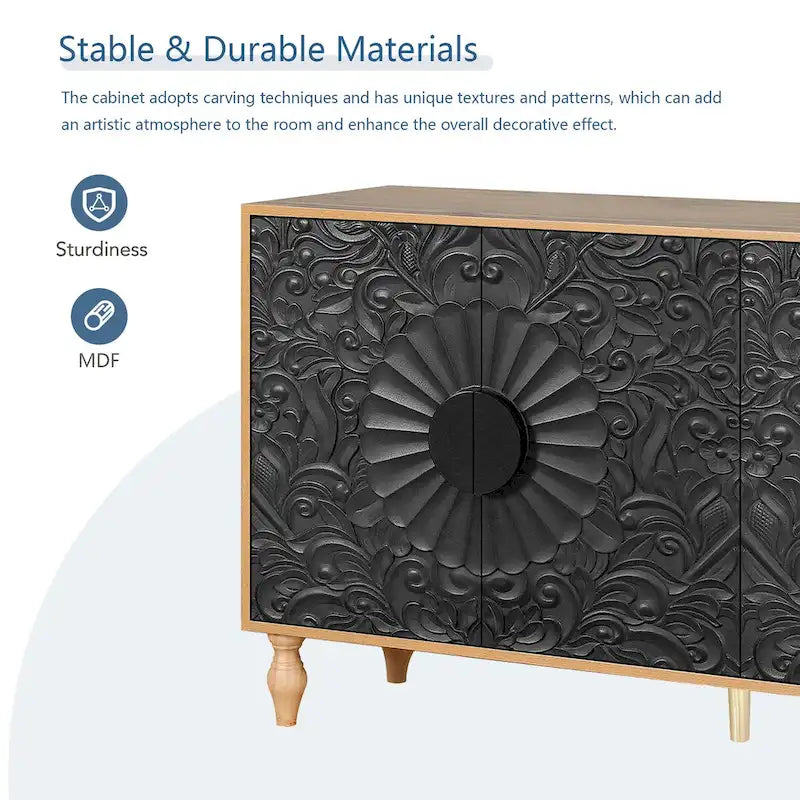 Vintage Carved Door TV Stand & Storage Cabinet
