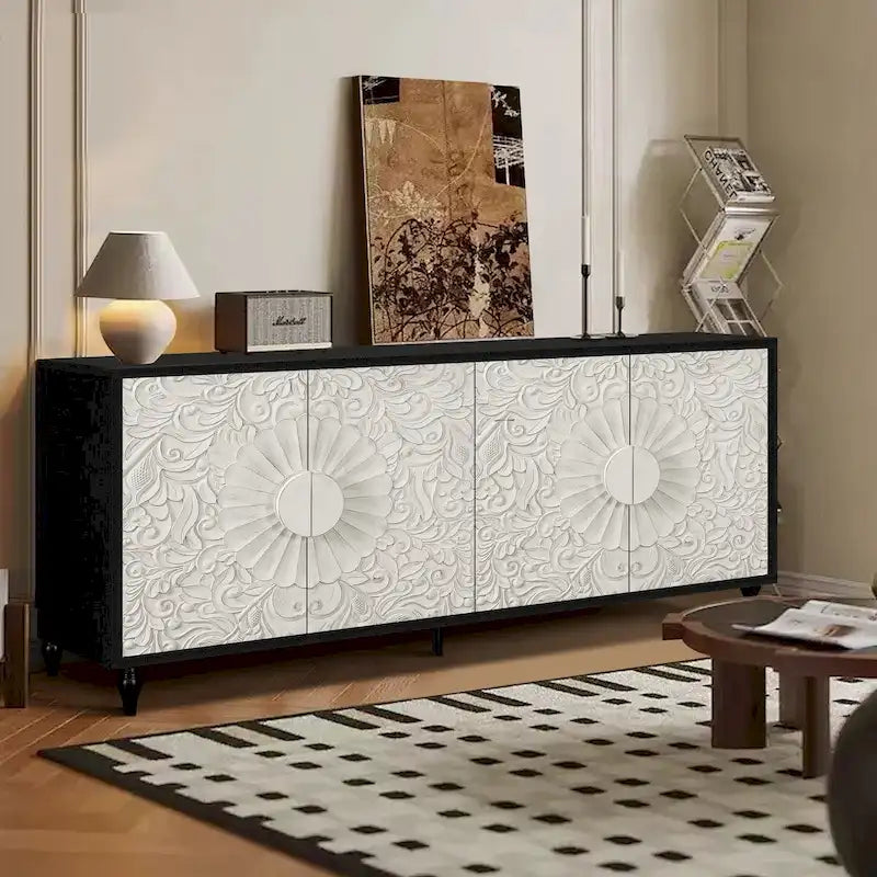 Vintage Carved Door TV Stand & Storage Cabinet