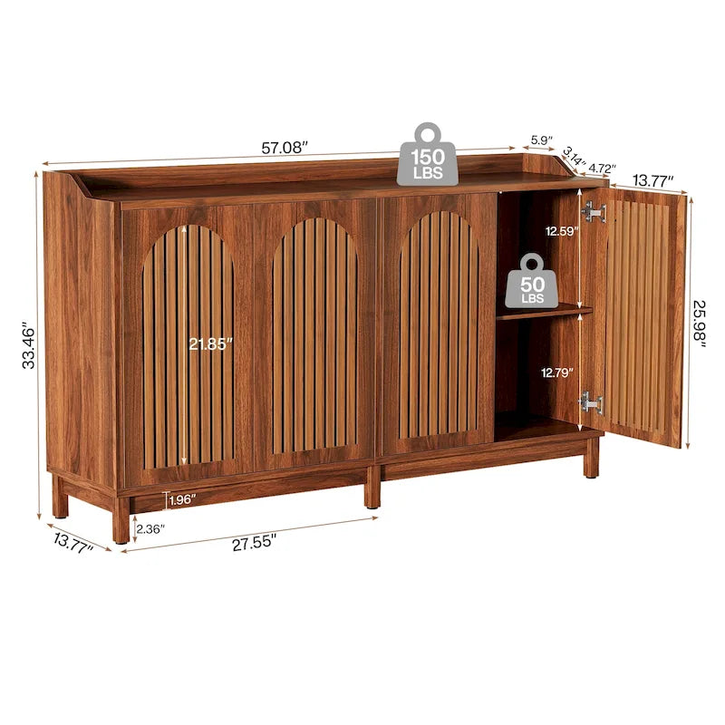 57" Farmhouse Sideboard Buffet Cabinet with Shutter Doors & Adjustable Shelves