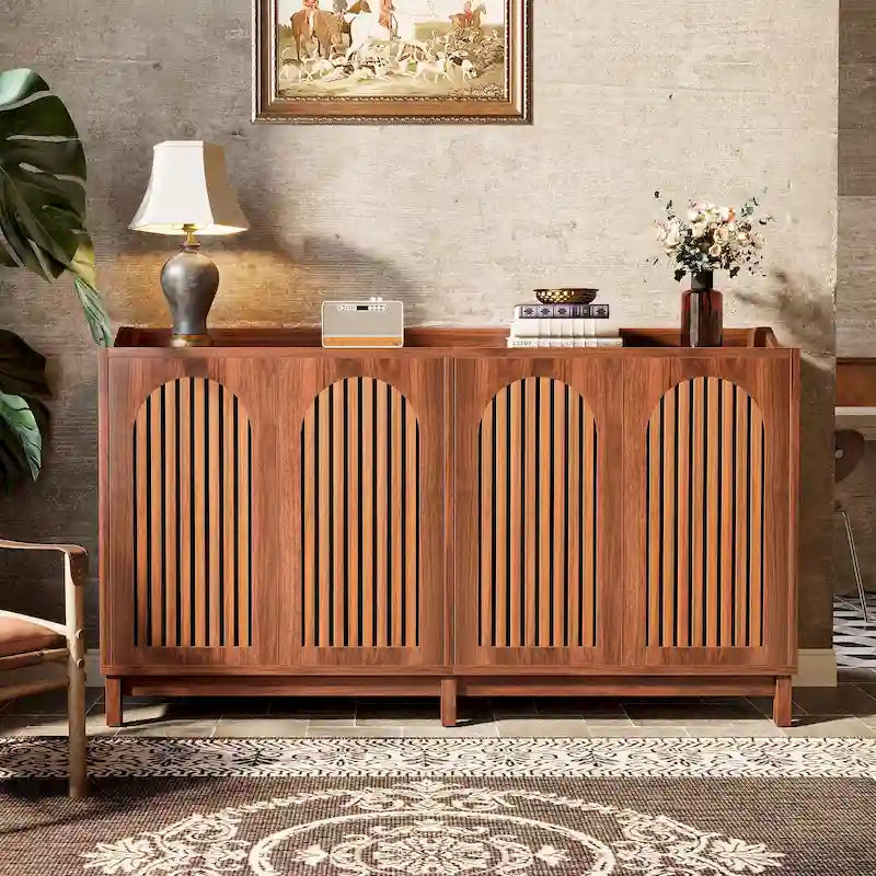 57" Farmhouse Sideboard Buffet Cabinet with Shutter Doors & Adjustable Shelves