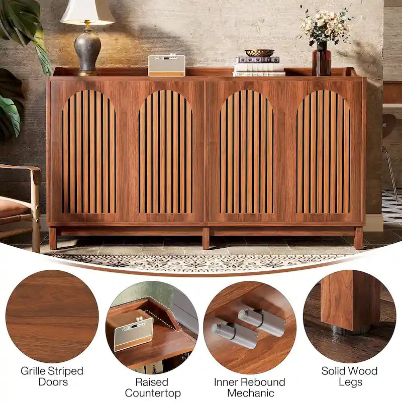57" Farmhouse Sideboard Buffet Cabinet with Shutter Doors & Adjustable Shelves