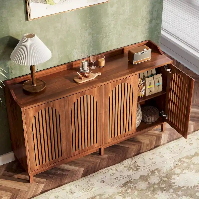 57" Farmhouse Sideboard Buffet Cabinet with Shutter Doors & Adjustable Shelves