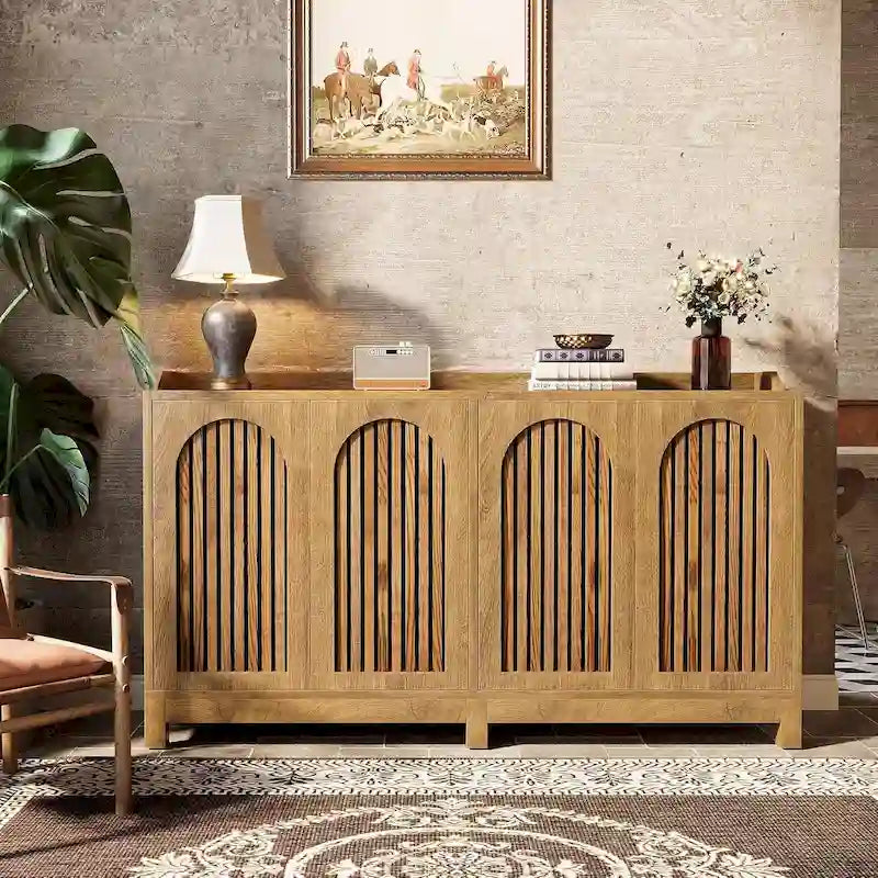 57" Farmhouse Sideboard Buffet Cabinet with Shutter Doors & Adjustable Shelves