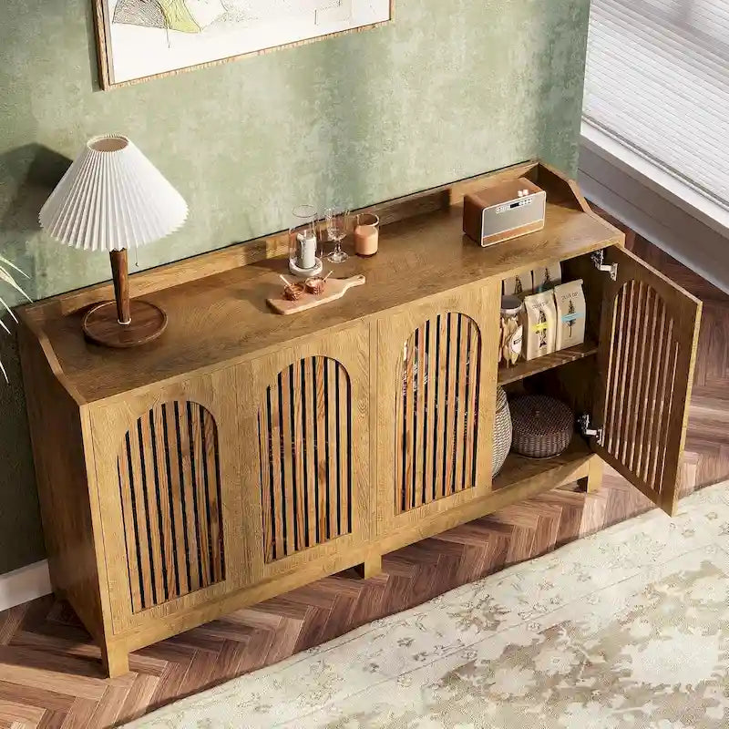 57" Farmhouse Sideboard Buffet Cabinet with Shutter Doors & Adjustable Shelves