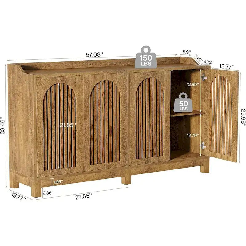 57" Farmhouse Sideboard Buffet Cabinet with Shutter Doors & Adjustable Shelves
