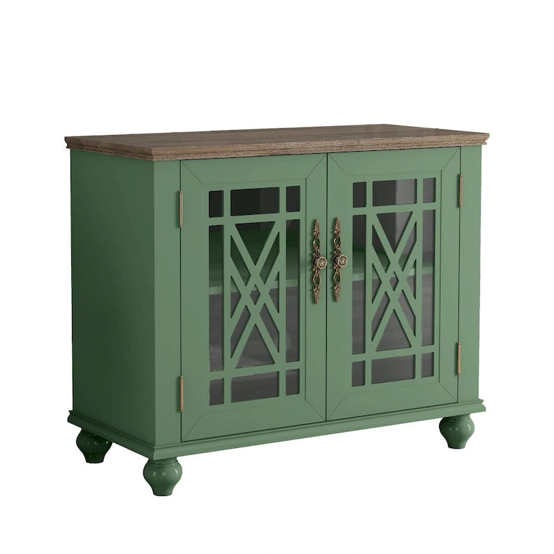 Vintage Style Wood Buffet Sideboard Cabinet with Glass Panel Doors