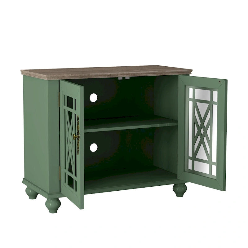 Vintage Style Wood Buffet Sideboard Cabinet with Glass Panel Doors