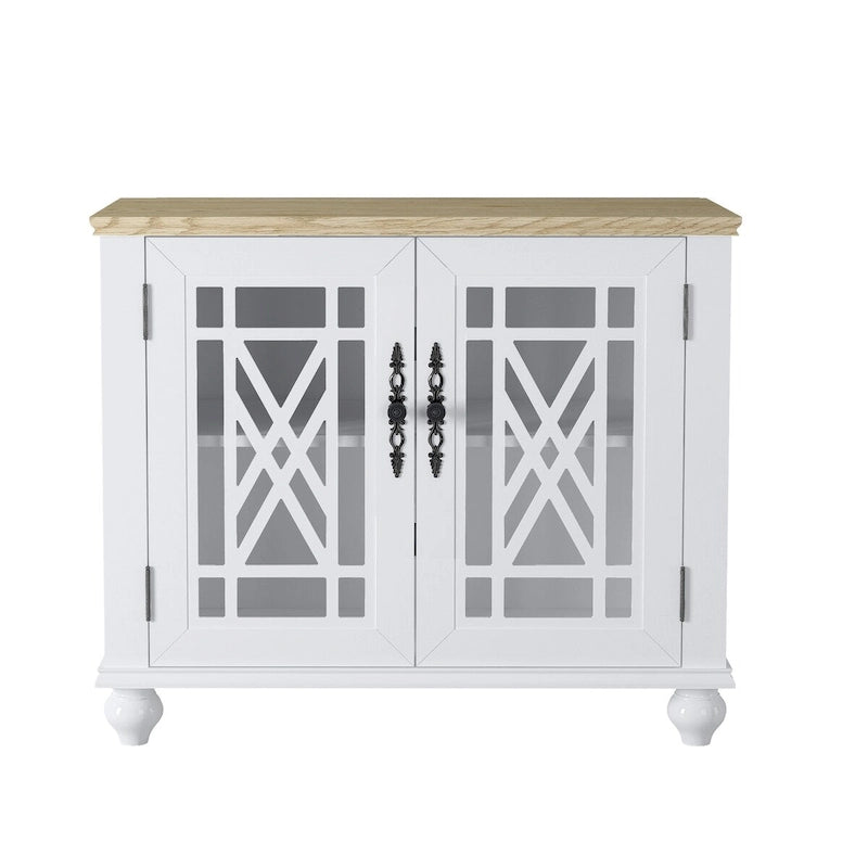 Vintage Style Wood Buffet Sideboard Cabinet with Glass Panel Doors