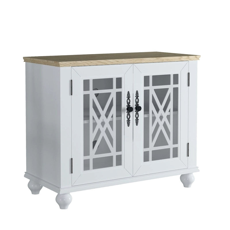 Vintage Style Wood Buffet Sideboard Cabinet with Glass Panel Doors