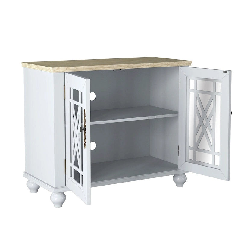 Vintage Style Wood Buffet Sideboard Cabinet with Glass Panel Doors