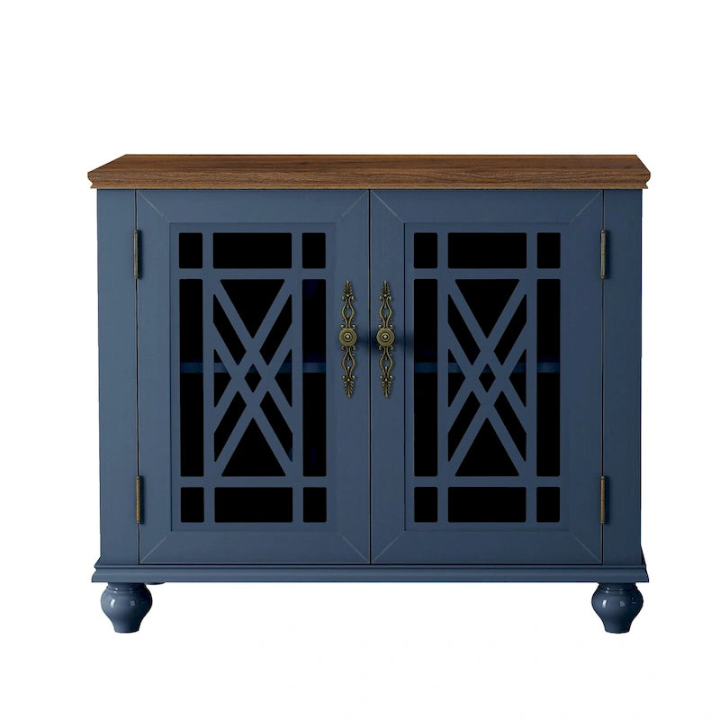 Vintage Style Wood Buffet Sideboard Cabinet with Glass Panel Doors