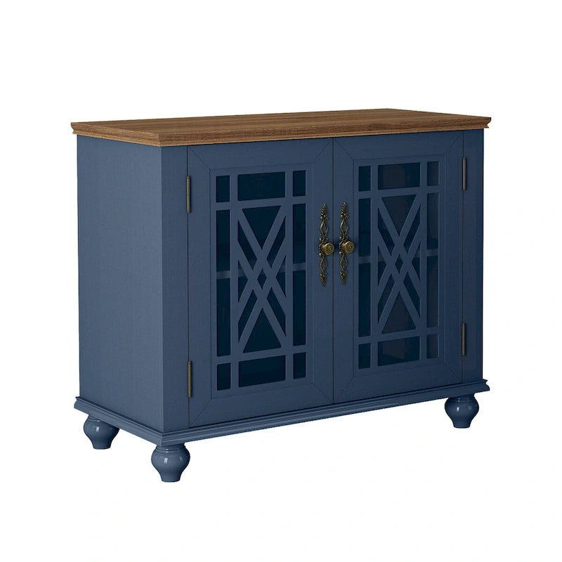 Vintage Style Wood Buffet Sideboard Cabinet with Glass Panel Doors