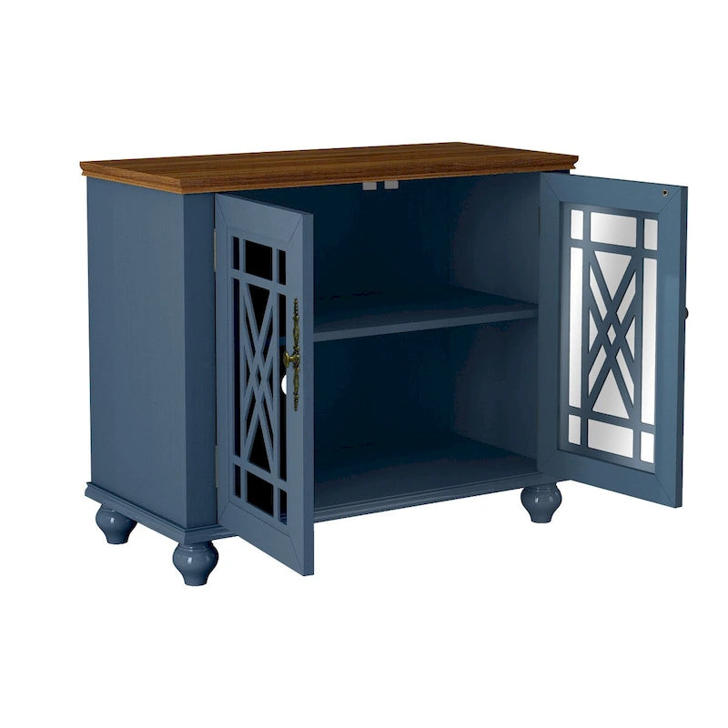Vintage Style Wood Buffet Sideboard Cabinet with Glass Panel Doors