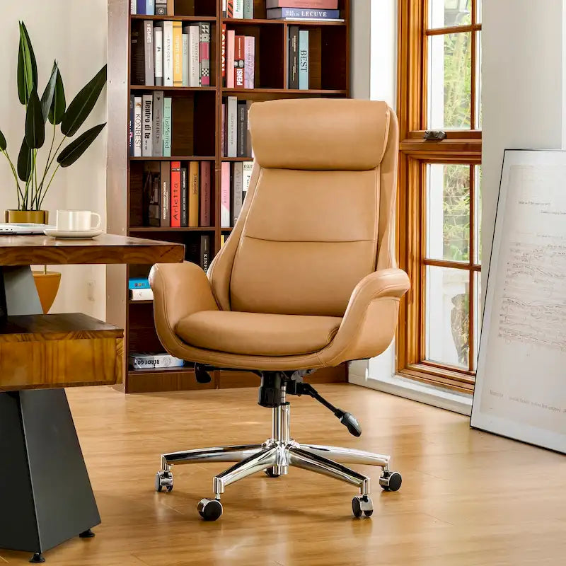 Mid-Century High-Back Adjustable Swivel Office Chair — Faux Leather
