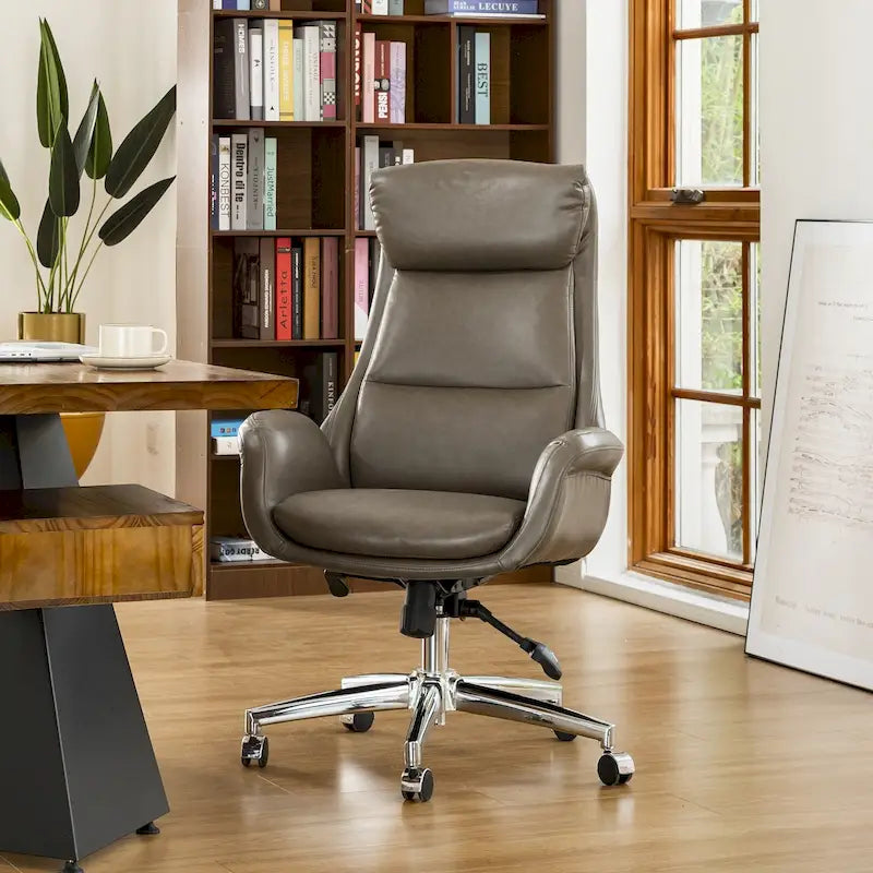 Mid-Century High-Back Adjustable Swivel Office Chair — Faux Leather