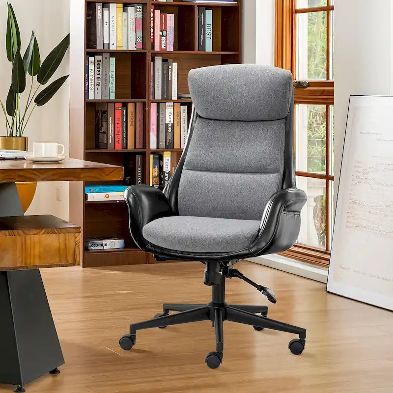 Mid-Century High-Back Adjustable Swivel Office Chair — Faux Leather