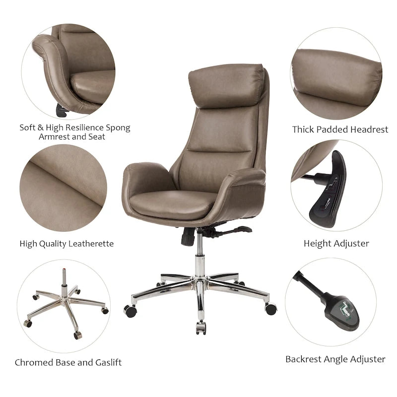 Mid-Century High-Back Adjustable Swivel Office Chair — Faux Leather
