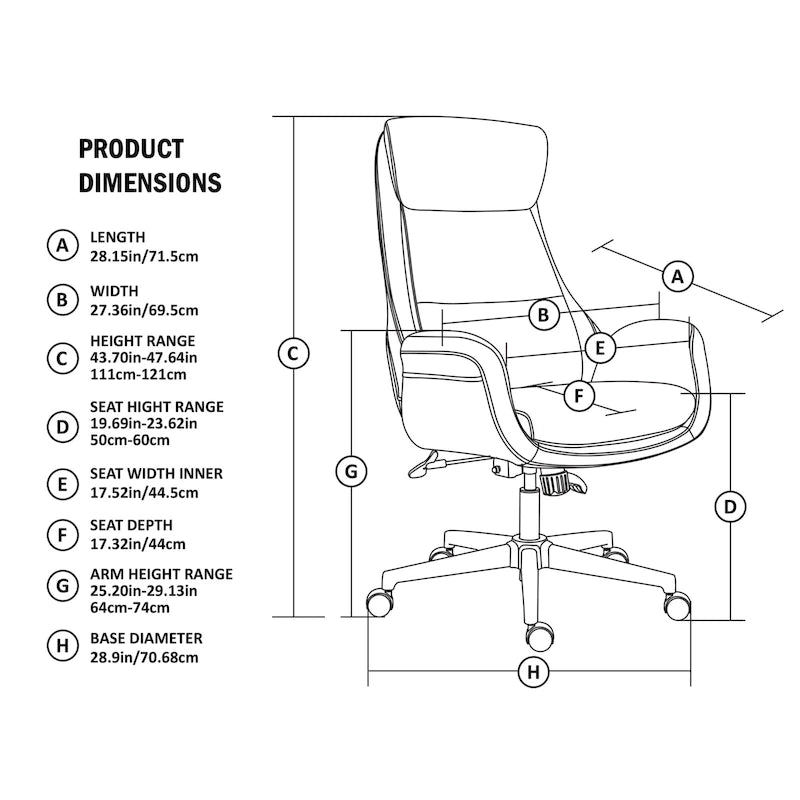 Mid-Century High-Back Adjustable Swivel Office Chair — Faux Leather