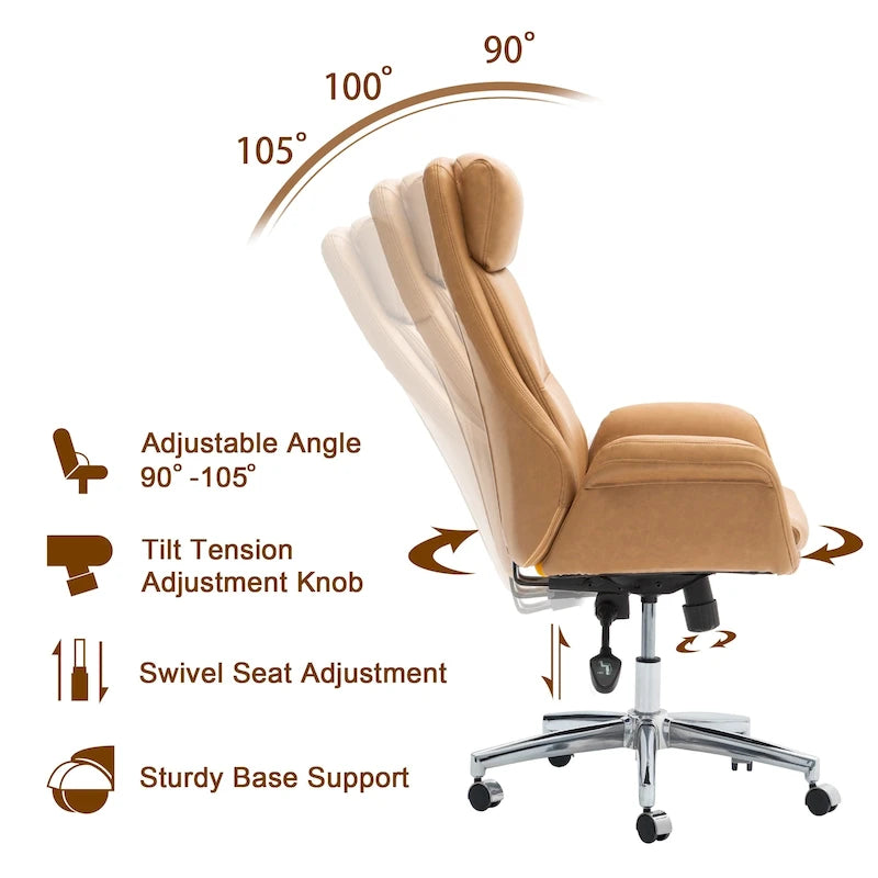 Mid-Century High-Back Adjustable Swivel Office Chair — Faux Leather