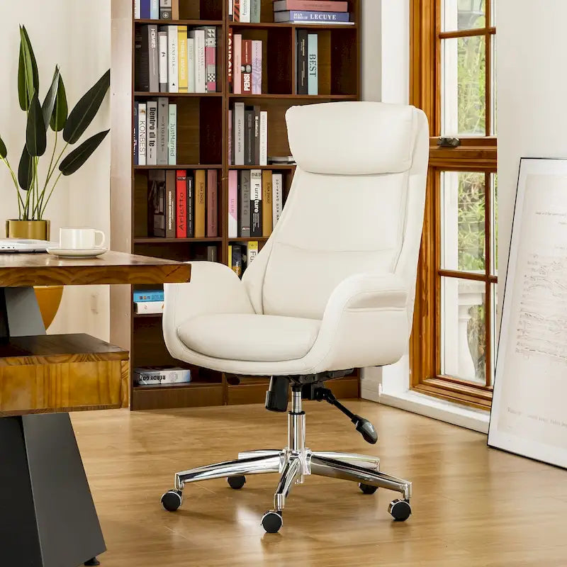 Mid-Century High-Back Adjustable Swivel Office Chair — Faux Leather