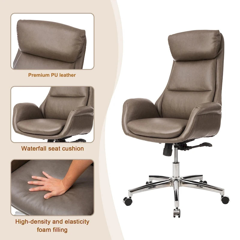 Mid-Century High-Back Adjustable Swivel Office Chair — Faux Leather